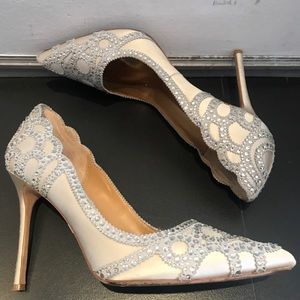 Badgley Mischka Crystal Rhinestone Cream Heels